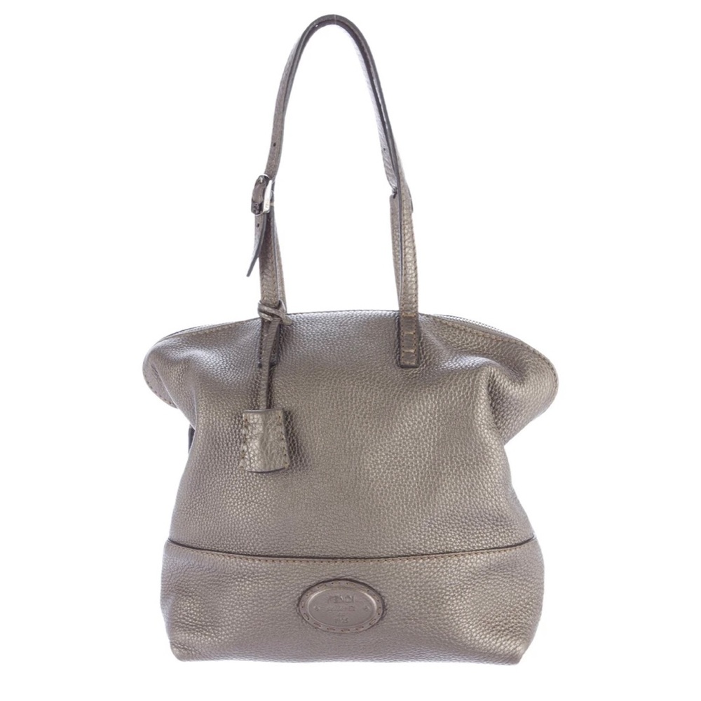 Fendi Selleria 2Bag Gunmetal Calf Leather Shoulder Bag